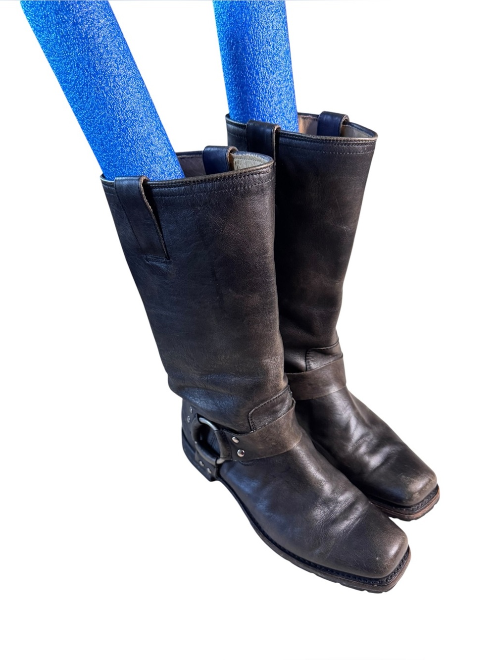 Vintage Frye Women's Distressed Black Harness Boots Leather Size 8.5